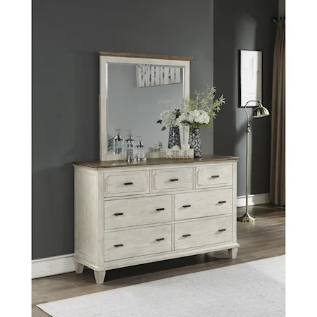 Relaxed Vintage Dresser and Mirror Set with Felt-Lined Drawers